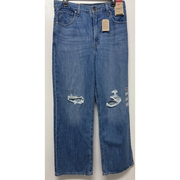 Levi’s High Waisted Straight Leg Jeans Medium Wash Size 30 Distressed NWT - Picture 1 of 11